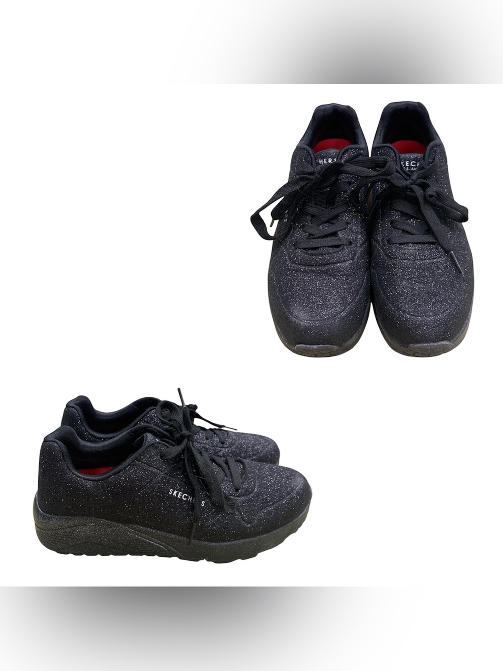 Skechers Black Glitter Lace-Up Sneakers S5.5